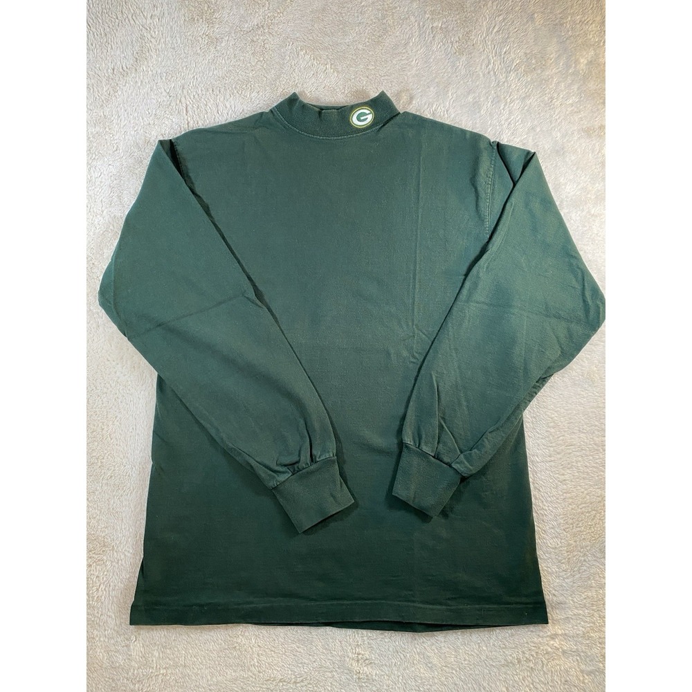 Vintage Pro Player Green Bay Packer Mock Neck Long Sleeve Shirt Size Large Green
